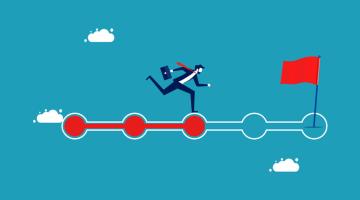 Graphic depicting a man running towards the finish line